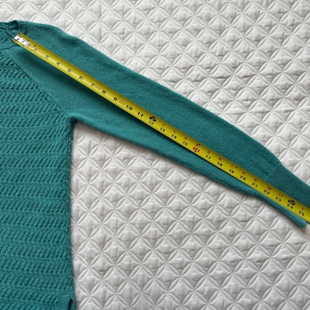 LOFT Teal Aqua Teal Blue Green Textured Knit Body Crewneck Sweater Sz M
